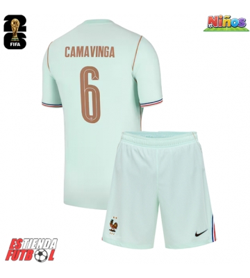 Francia Eduardo Camavinga #6 Segunda Equipación Niños Mundial 2026 Manga Corta (+ Pantalones cortos)